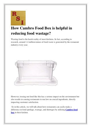 How Cambro Food Box is helpful in reducing food wastage
