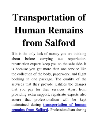 transportation of human remains from Salford