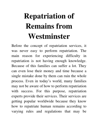 repatriation of remains from Westminster