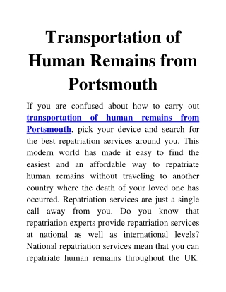 transportation of human remains from Portsmouth