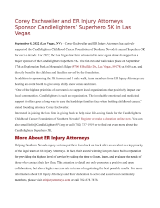 Corey Eschweiler and ER Injury Attorneys Sponsor Candlelighters’ Superhero 5K in Las Vegas