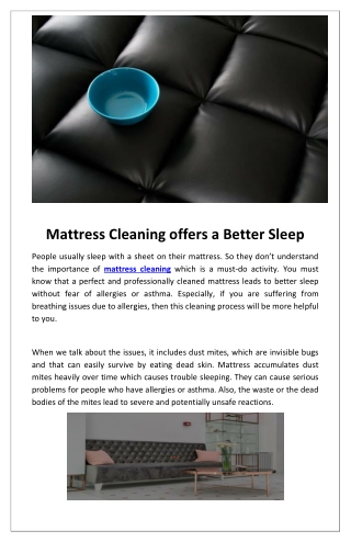 Mattress Cleaning offers a Better Sleep