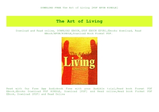 DOWNLOAD FREE The Art of Living [PDF EPUB KINDLE]