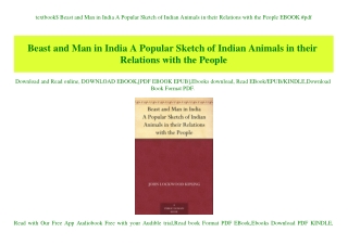 textbook$ Beast and Man in India A Popular Sketch of Indian Animals in their Relations with the People EBOOK #pdf