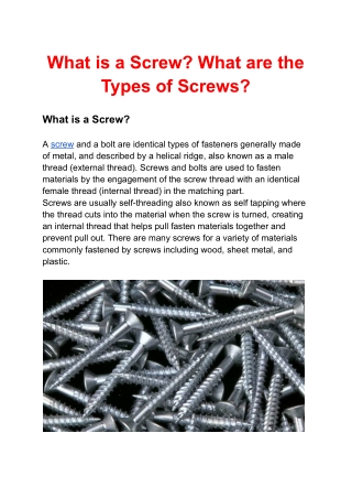 What is a Screw? What are the Types of Screws?