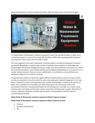 Water & Wastewater Treatment Equipment Market Status and Business Growth
