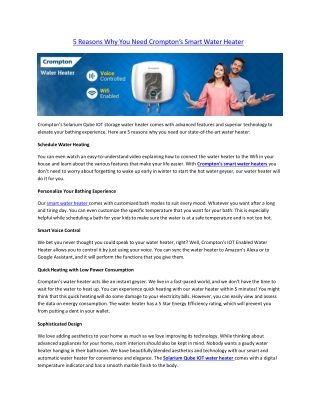 5 Reasons Why You Need Cromptons Smart Water Heater