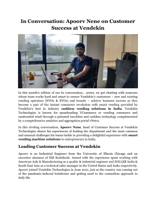 In Conversation Apoorv Nene on Customer Success at Vendekin