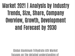 Aluminum Trihydrate Ath Market 2021 | Analysis by Industry Trends, Size, Share, Company Overview, Growth, Development an