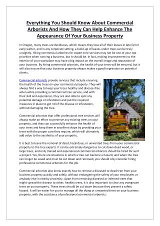 Everything You Should Know About Commercial Arborists And How They Can Help Enhance The Appearance Of Your Business Prop