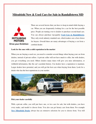 Mitsubishi New & Used Cars for Sale in Randallstown MD