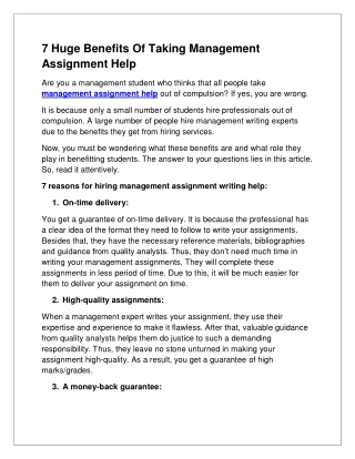 7 Huge Benefits Of Taking Management Assignment Help