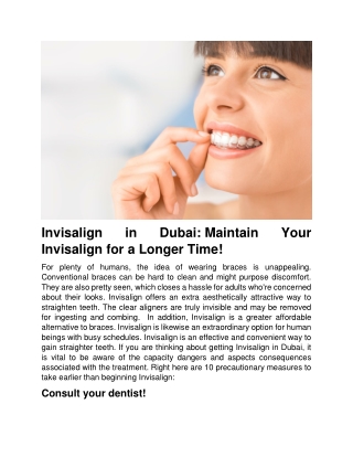 Invisalign in Dubai Maintain Your Invisalign for a Longer Time!