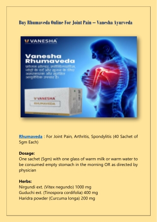 Ayurvedic Rhumaveda Tablets | Vanesha