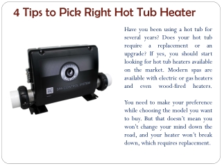 4 Tips to Pick Right Hot Tub Heater