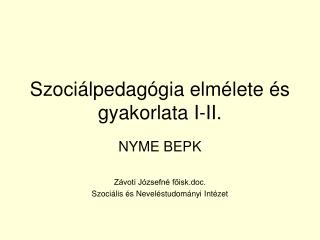 Szociálpedagógia elmélete és gyakorlata I-II.