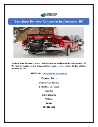 Best Snow Removal Companies in Vancouver, BC