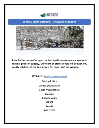 Langley Snow Removal | Snowlimitless.com