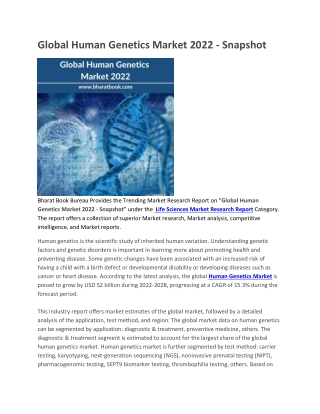 Global Human Genetics Market 2022