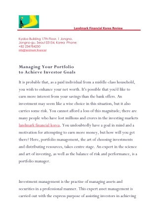 Managing Your Portfolio to Achieve Investor Goals