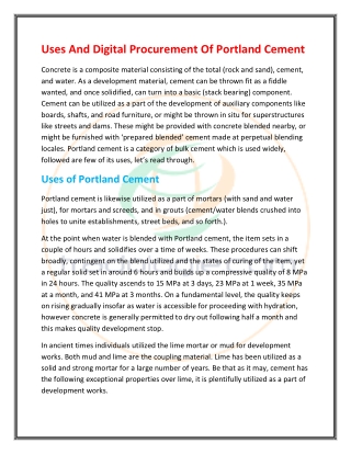 Uses And Digital Procurement Of Portland Cement