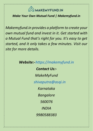Make Your Own Mutual Fund Makemyfund.in