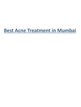 Best Acne Treatment in Mumbai