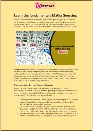 Learn the fundamentals Matka Guessing