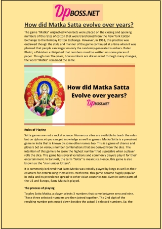 How did Matka Satta evolve over years?