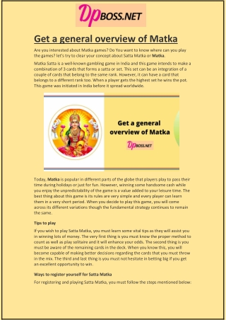 Get a general overview of Matka