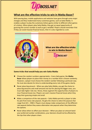 What are the effective tricks to win in Matka Bazar?
