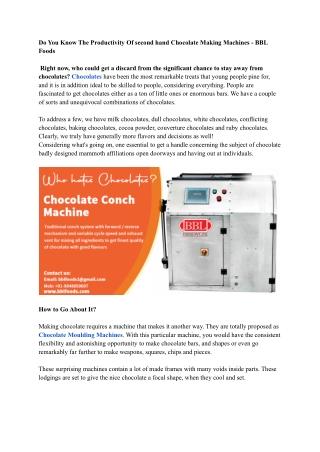 Do You Know The Productivity Of second hand Chocolate Making Machines - BBL Foods