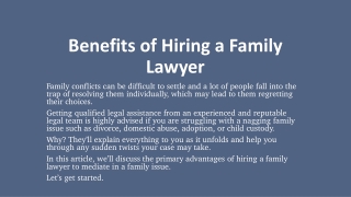 Benefits of Hiring a Family Lawyer