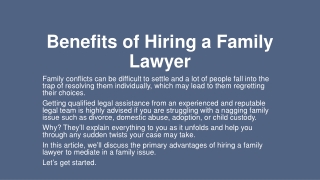 Benefits of Hiring a Family Lawyer