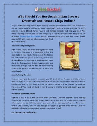 Why Should You Buy South Indian Grocery Essentials and Banana Chips Online?