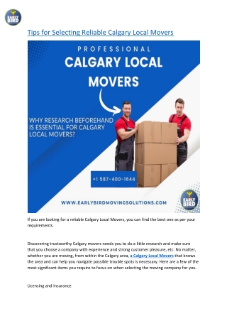 Tips for Selecting Reliable Calgary Local Movers