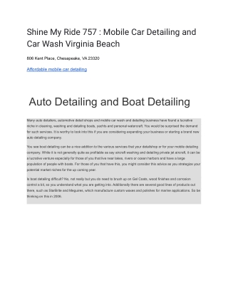 Shine My Ride 757 _ Mobile Car Detailing and Car Wash Virginia Beach