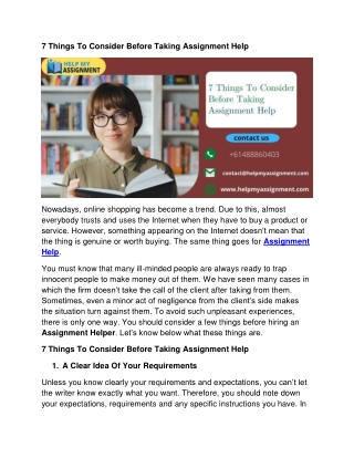 7 Things To Consider Before Taking Assignment Help