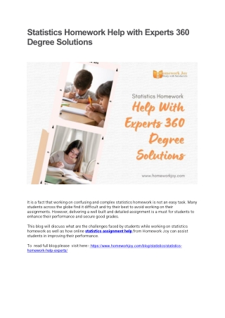 Statistics Homework Help with Experts 360 Degree Solutions