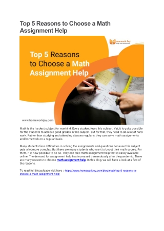 Top 5 Reasons to Choose a Math Assignment Help