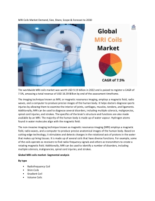 MRI Coils Market Report 2022 to 2030 By Top Key Players, Types & Applications