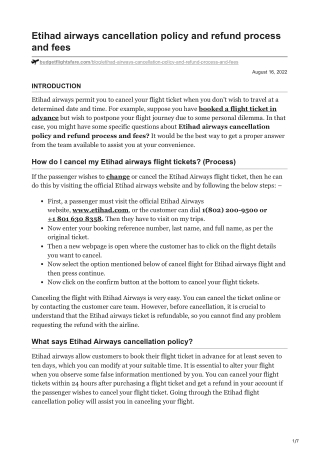 Etihad airways cancellation policy and refund process and fees