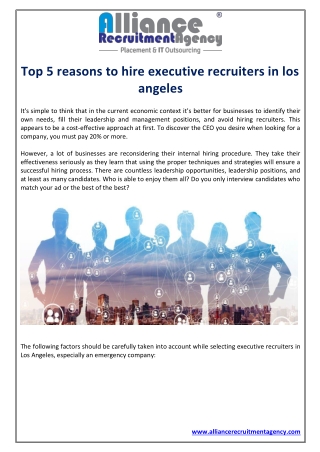 Top 5 reasons to hire executive recruiters in los angeles
