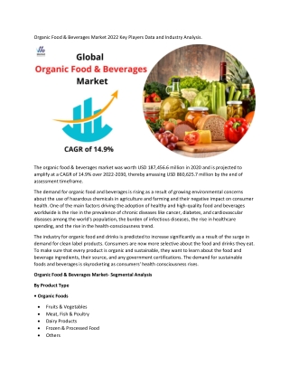 Organic Food & Beverages Market Report 2022 to 2030 By Top Key Players
