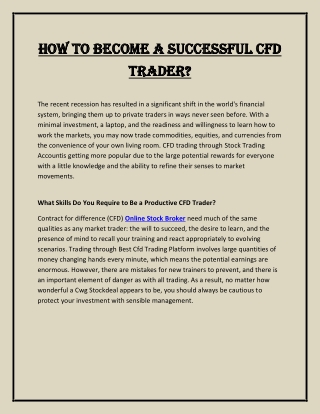 How To Become a Successful CFD Trader