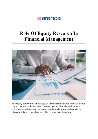 Role Of Equity Research In Financial Management | Aranca