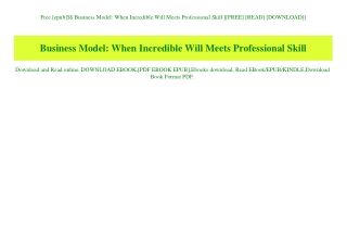Free [epub]$$ Business Model When Incredible Will Meets Professional Skill [[FREE] [READ] [DOWNLOAD]]
