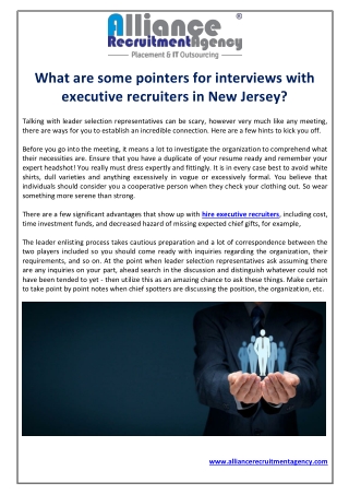 What are some pointers for interviews with executive recruiters in New Jersey?
