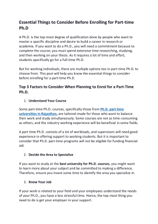 Essential Things to Consider before Enrolling for Part time Ph.D
