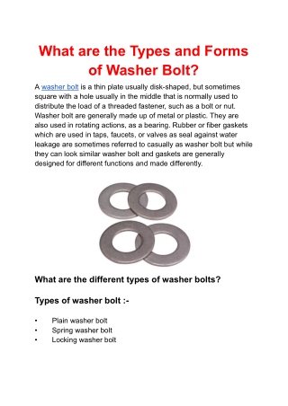 What are the Types and Forms of Washer Bolt?
